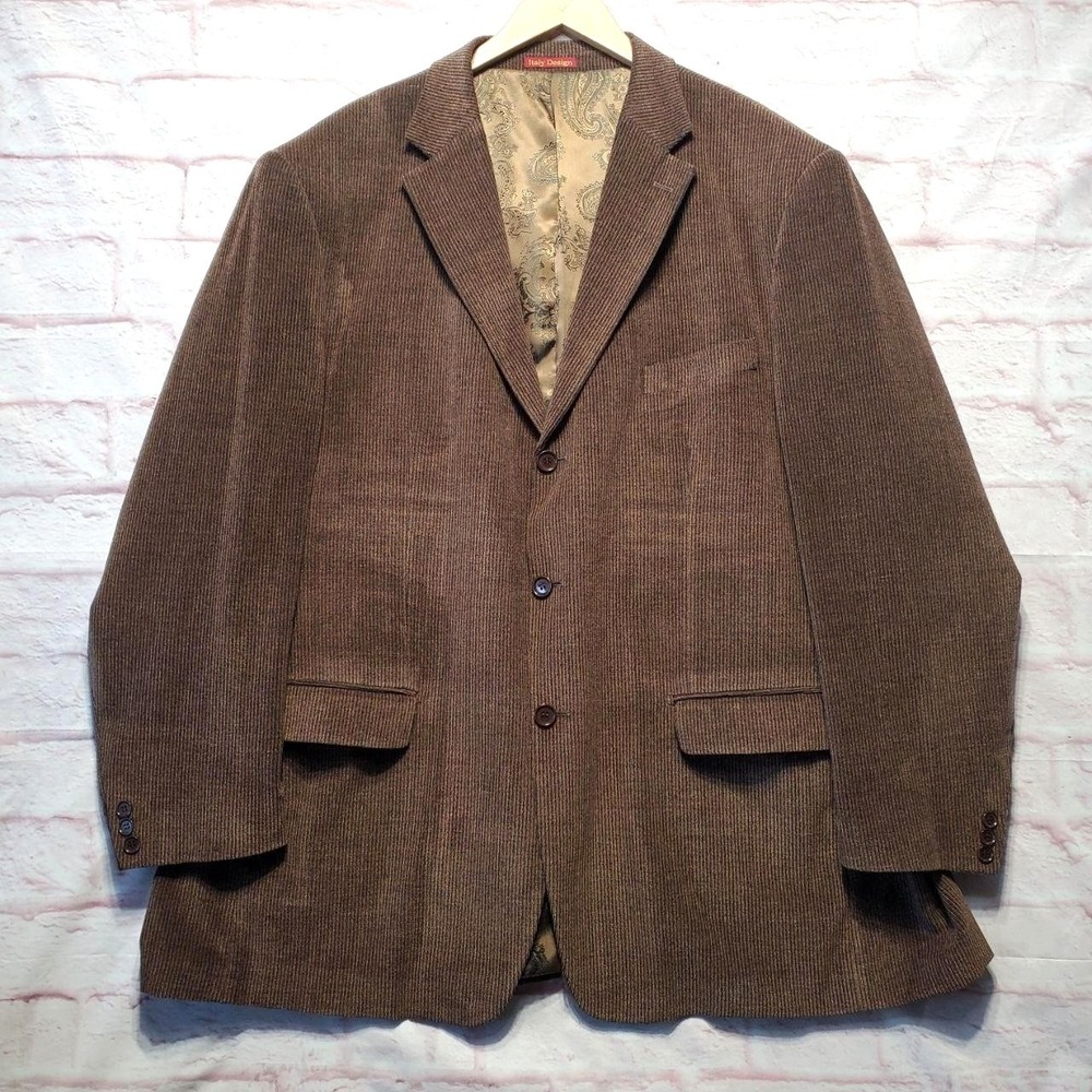 Mantoni Corduroy Blazer Mens 52 Brown Super 140s Wool Three Button Sport Coat